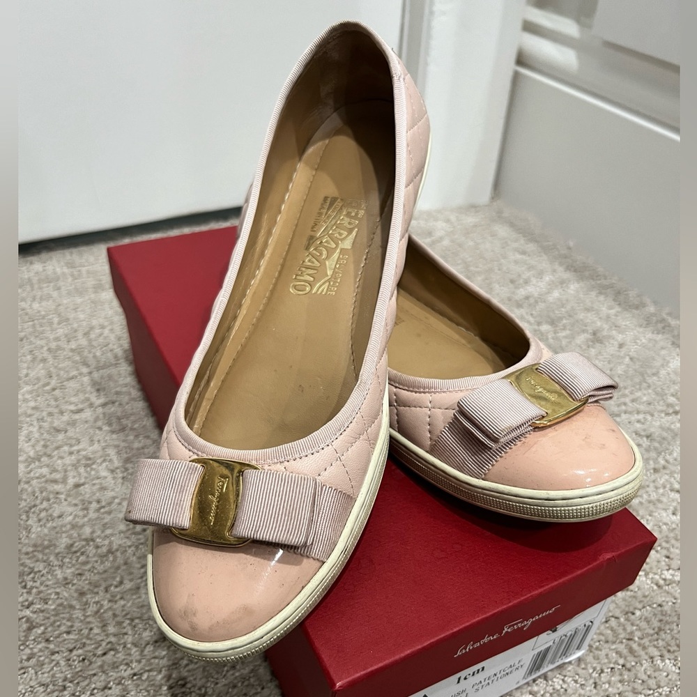 Salvatore Ferragamo Rufina Quilted Cap Toe pink Leather Sneaker Flats- size 8.5